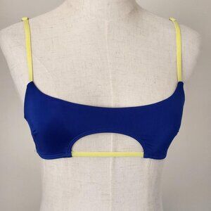 ICON SWIM brand blue and neon yellow cut-out underbust bikini top. Size SMALL.